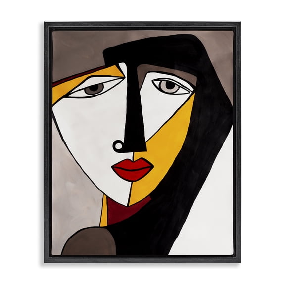 Stupell Industries Modern Cubism Female Face Black Floating Frame Canvas Art, 17 x 21, by Ruth Fromstein