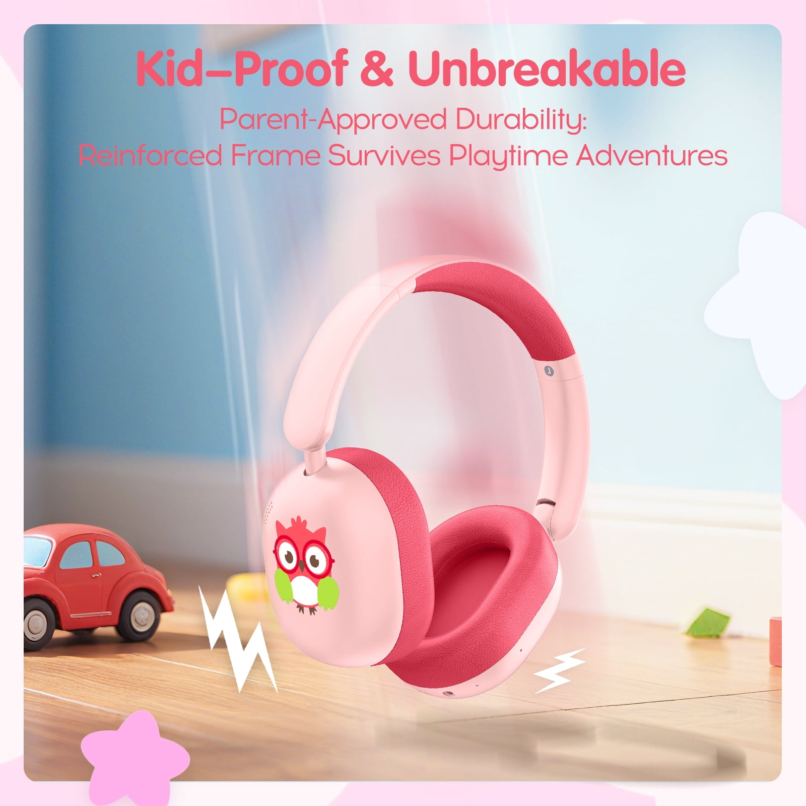 LOBKIN Kids Headphones,Bluetooth 5.4,Over Ear Kids Headphones with Mic 35H Playtime 85dB Safe Volume Limited Foldable Design for Girls Travel/School/Tablet (Pink)