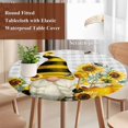 thumbnail image 4 of Yellow Sunflower Round Tablecloth, Fitted Table Cover with Elastic for 45"-54" Round Tables, Spring Summer Bee Gnomes Grey Plaid Table Cloth Outdoor Indoor Dinning Party Waterproof Tablecloths, 4 of 7