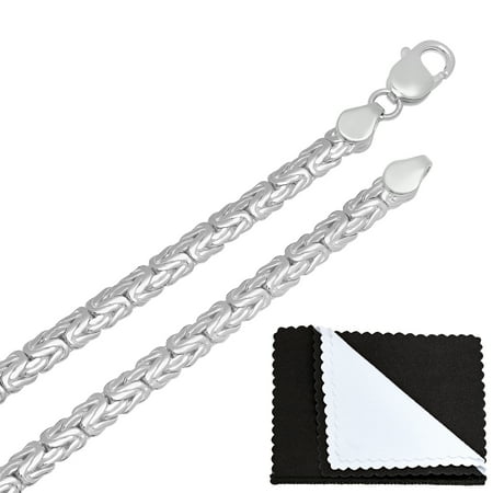 - 6mm Thick .925 Sterling Silver Flat Byzantine Link Chain, Made in Italy - Nickel Free, 24 inches