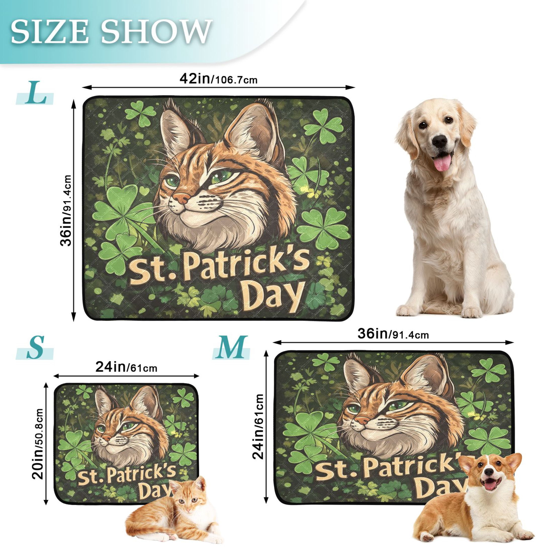 Qxltty Stpatricks Day Cute Lynx Cat litter Pads Pet Set of 2 Diaper Mats Center Anti-leakage Layer Absorbent Soft and Comfortable