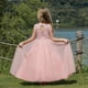 thumbnail image 2 of Lindo vestido de niña de gasa esponjosa rosa sin mangas vestido de noche sin espalda vestido largo de encaje vestido de fiesta de actuación, 2 of 6