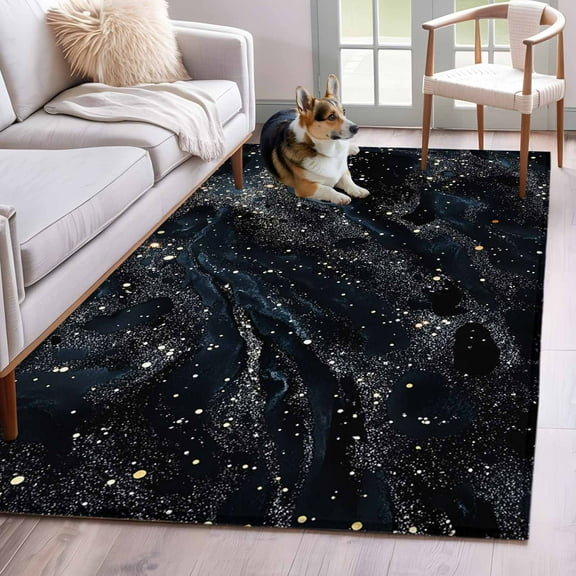 Starry Night Area Rug 4x6 Washable Rug Non Slip Chic Modern Black Blue Marble Texture Large Area Rug Indoor Floor Carpet for Entryway Bedroom Kitchen Living Room Home Office Dining Room Nursery