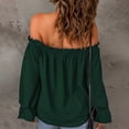 thumbnail image 3 of Blusa de manga larga con volantes y hombros descubiertos para mujer - Top informal holgado para otoño/invierno, 3 of 6