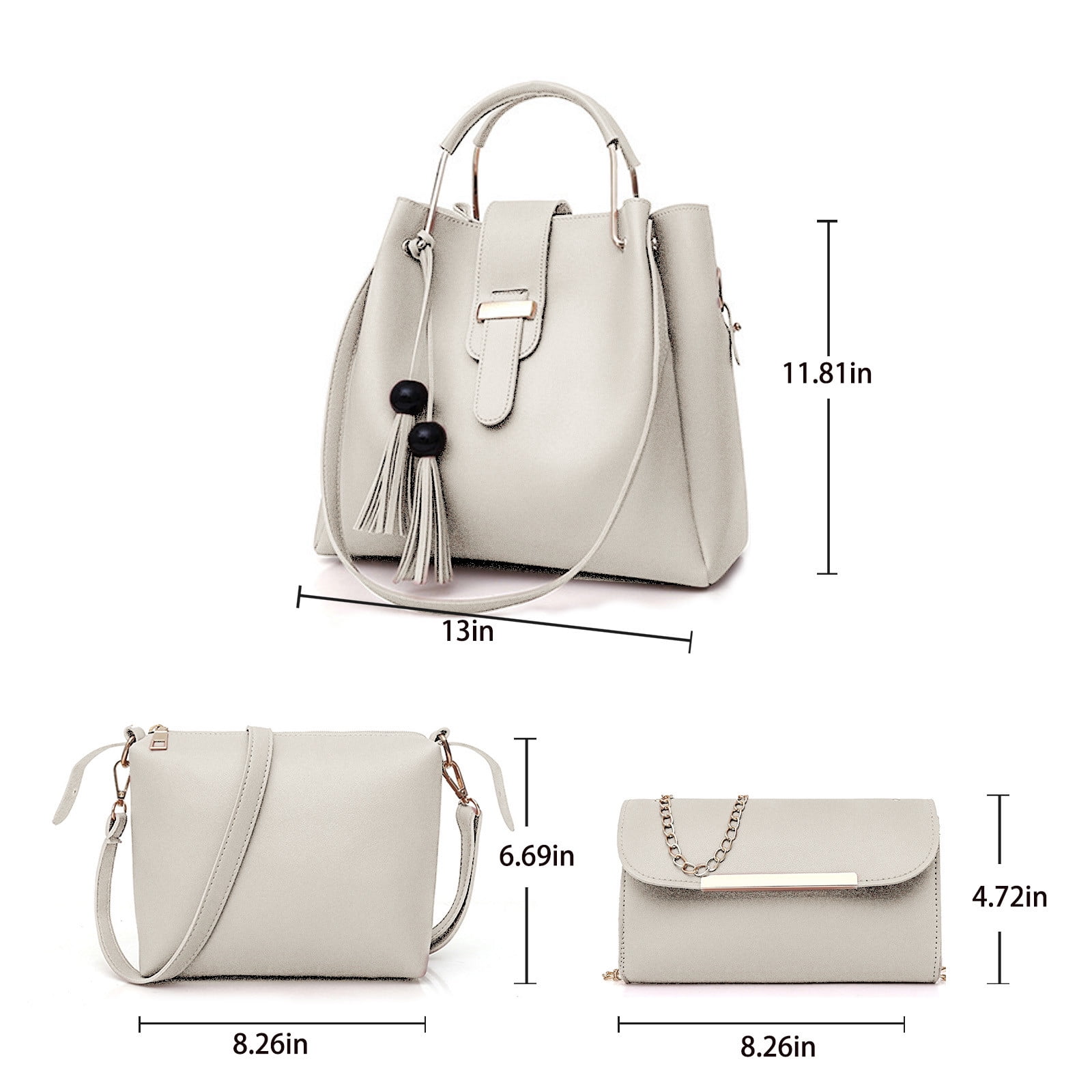 Quinlirra Set of 3 Purses for Women Tote Purse and Wallet Set Shoulder Satchel Bags, Women Handbag Wallet Tote Bag Shoulder Bag, Gifts for Women-Beige&Set of 3