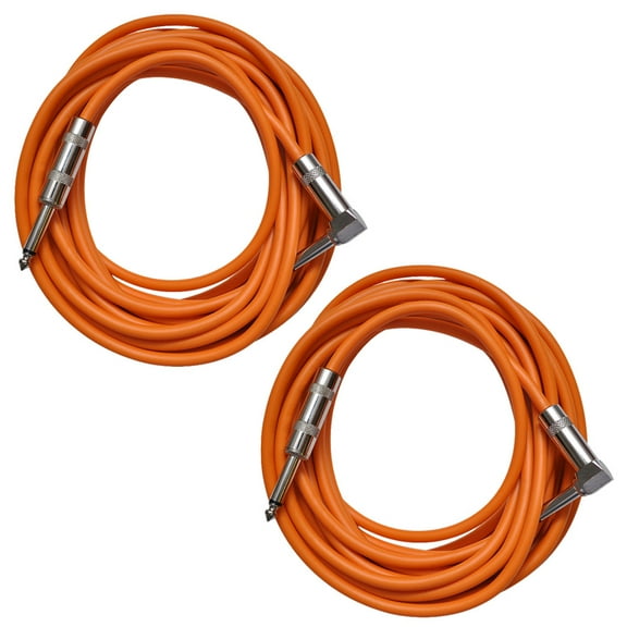 Seismic Audio 2 Pack of Orange 20 Foot Right Angle to Straight Guitar Instrument Cables Orange - SAGC20R-Orange-2Pack