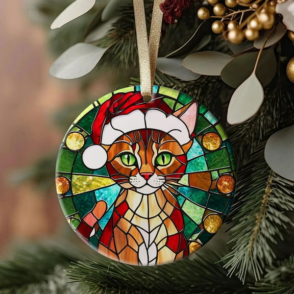 Abyssinian Cat Ornaments Ceramic For Christmas, Stained Glass Ornaments Ceramic Christmas 2025