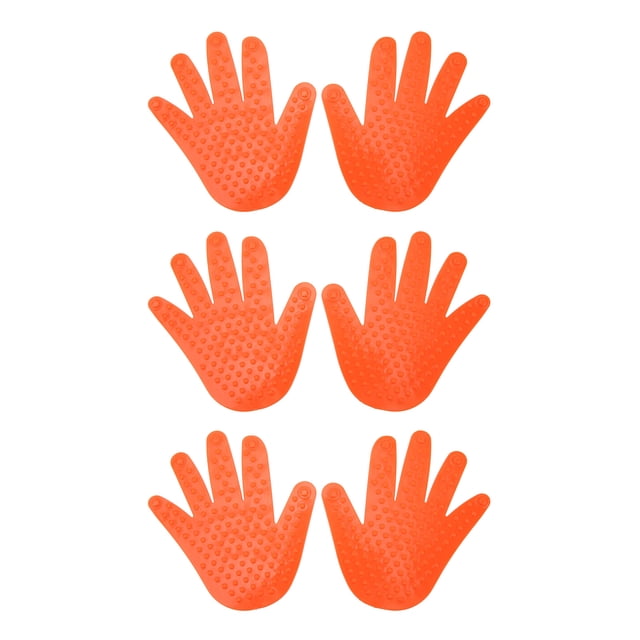 Juego de 3 pares para deportes y educación preescolar, ideal para jardín de infantes, marcadores de piso con huellas de manos de PVC antideslizantes de color naranja