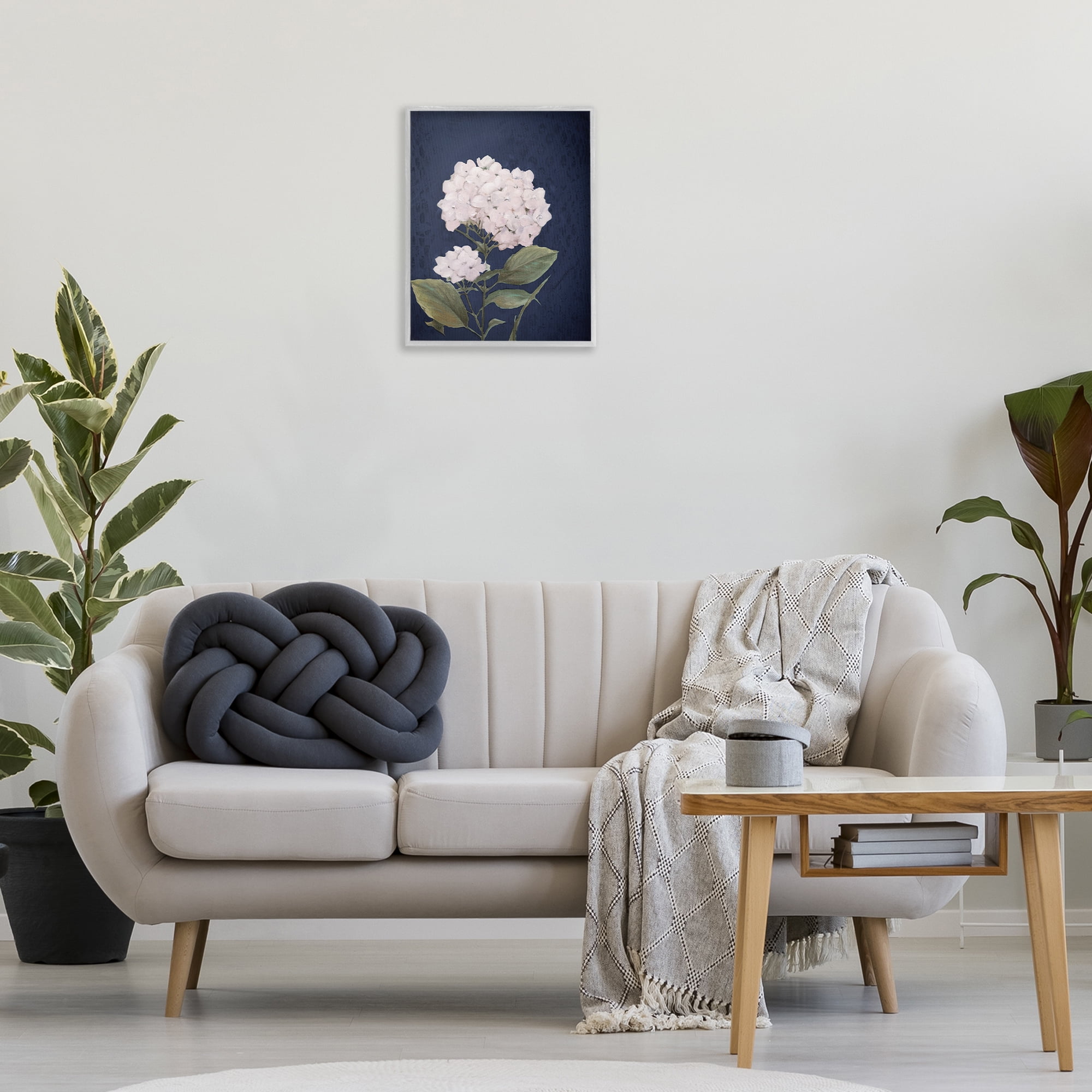 Stupell Industries White Hydrangea Blossom Botanical & Floral Painting Gray Framed Art Print Wall Art, 16 x 20