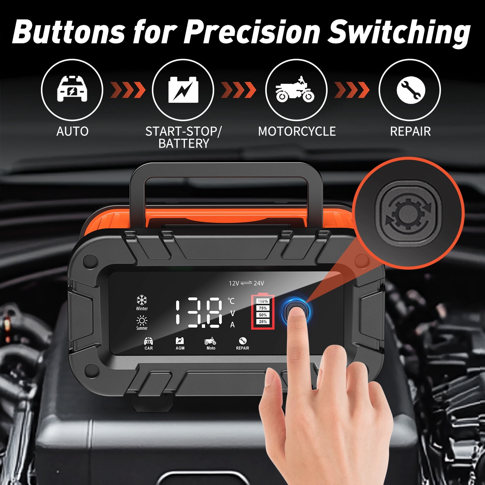 HUSGW 12V 10A /24V 5A Battery Charger, Fully-Automatic Smart Car Battery Charger, Compatible with Lead-Acid & LiFePO4 Lithium Iron Phosphate Batteries for Cars and Motorcycles