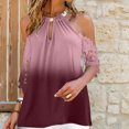thumbnail image 2 of Leutsin Women Halter O-Neck Gradient Printing Off Shoulder Short Sleeve Hollow Out Tops, 2 of 5