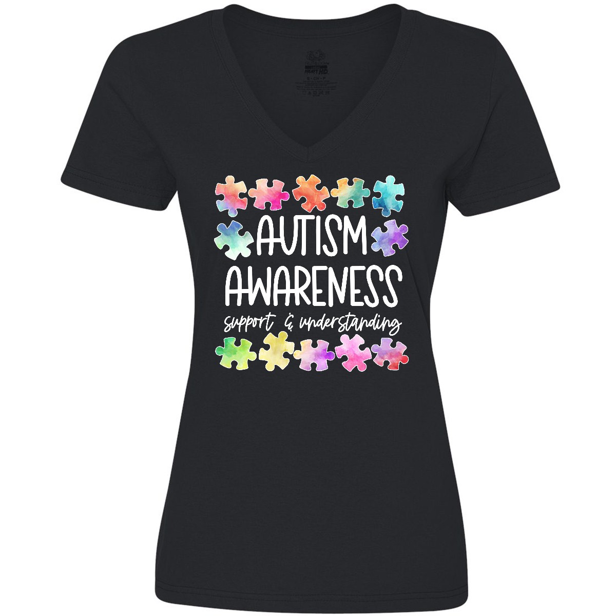 Inktastic Autism Awareness Support and Understanding Puzzle Pieces Women's V-Neck T-Shirt