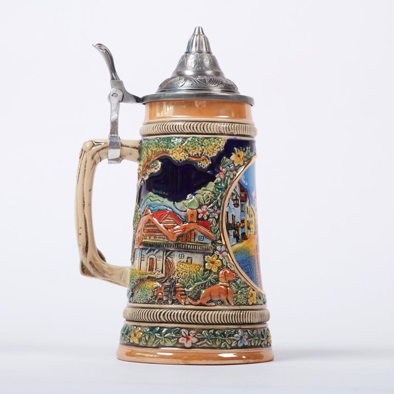 HAUCOZE Beer Stein Mug German Eagle Medallion Stanley Viking  Tankard with Petwer Lid Birthday Gifts 0.6Liter: Beer Mugs & Steins