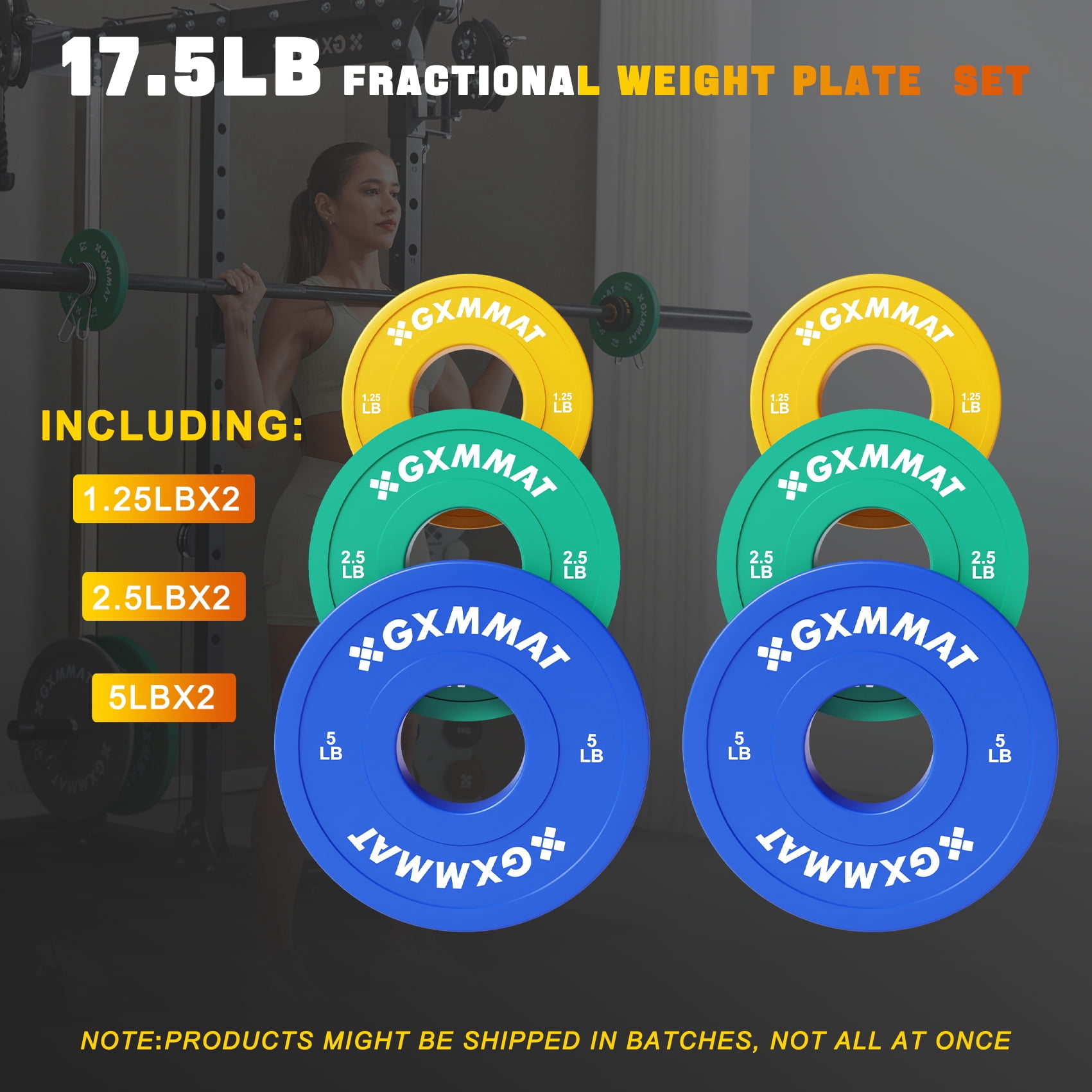 GXMMAT Olympic Bumper Plate Set, Steel-Core Rubber Coated for 2" Standard Barbells, 1.25/2.5/5lb Color-Coded, Ideal for CrossFit/Powerlifting/Home Gym Training