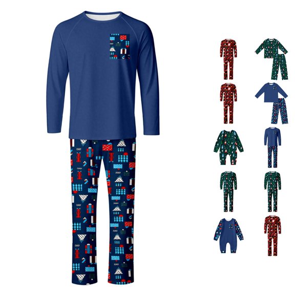 Family Christmas Pajama Set Long Sleeves Round Neck Casual Pajamas Sets 2 Piece Tops Pants Fall Pjs Christmas Outfit