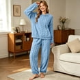 thumbnail image 4 of LEKWK Pajama Sets for Women 2 Piece Textured Fleece Cozy Fuzzy Long Sleeve Crewneck Top and Pants Fall Winter Warm Home Lounge Sleepwear, 4 of 6