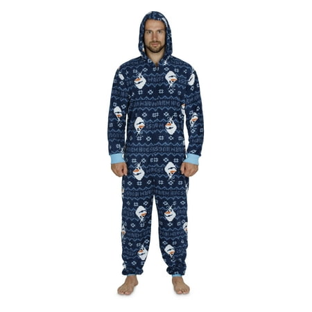 Disney Frozen Men's Olaf Footed, Hooded Pajama Costume Union Suit, Size: XL