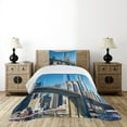 thumbnail image 4 of Ambesonne United States Quilted Bedspread Set 2 Pcs, Manhattan Landmark, Twin Size, Pale Blue Tan, 4 of 5