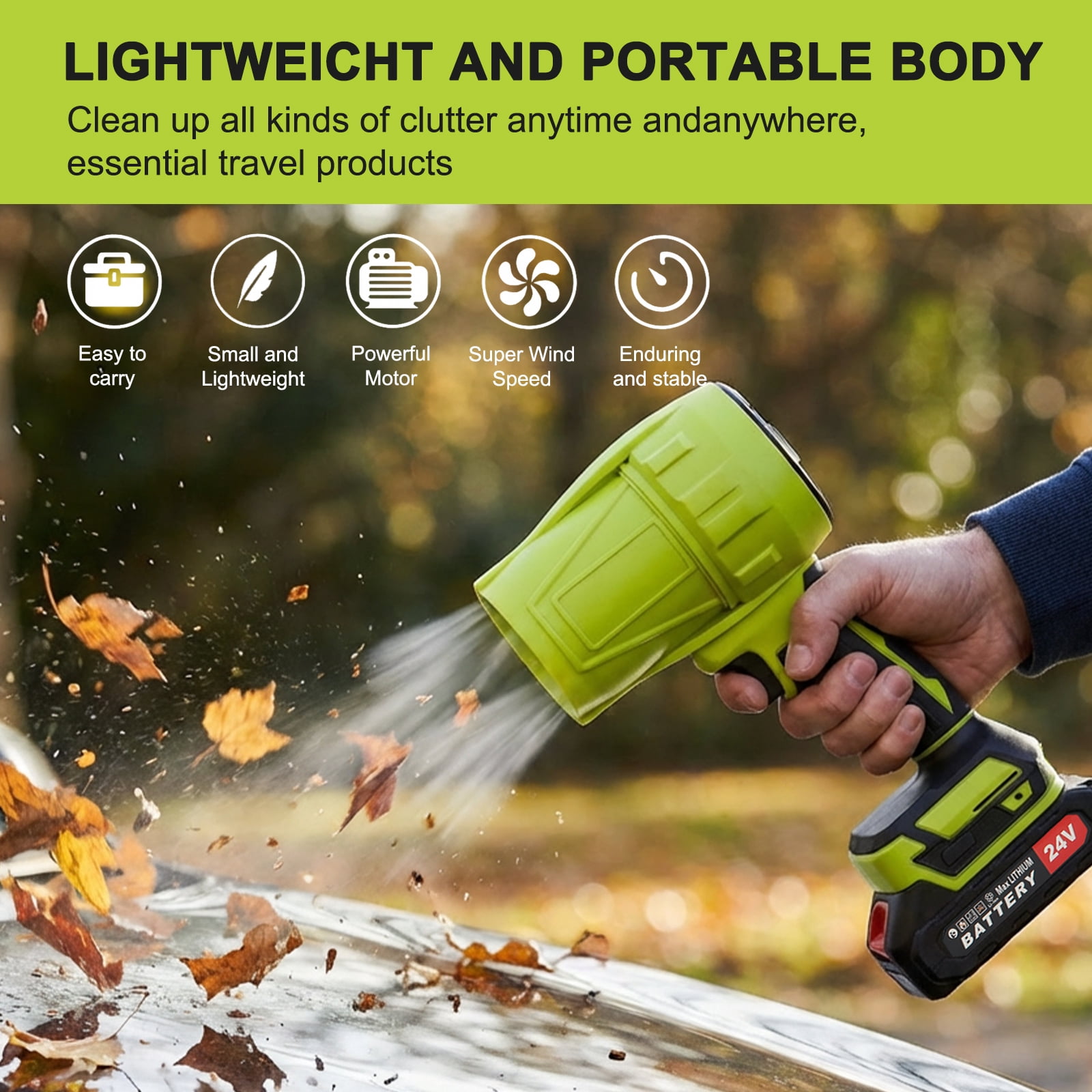 KingFurt Cordless Leaf Blower, High-Speed Dust Blower,24V Turbine blower with Extended Nozzle, for Patio Cleaning Lawn Care Blowing Leaves and Dust