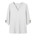 thumbnail image 6 of Miluxas Women's Spring/Summer Fashion Sweatshirts Loose 3/4 Sleeve Buttoned V-Neck Solid Color Casual Pullover Tops White, 6 of 7