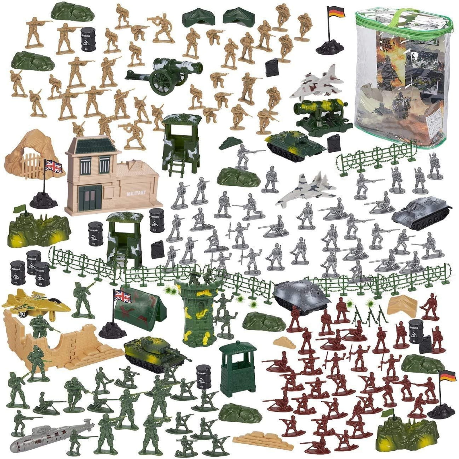 Military Action Figures 35 Piece Set Boys Plastic 2 Inch Army Men Green Tan for sale online 