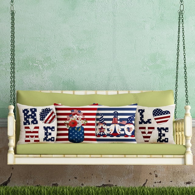 MTBLYS Patriotic Cushion Covers July 4Th Decor Stars and Flag Design 18X18 Inches Polyester Modern Style Home Decor