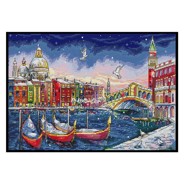 Cuadros Decorativos Costura de hilo de algodón con estampado de Navidad de Venecia de punto de cruz completo de 14 quilates Ehuebsd Nuevos Originales