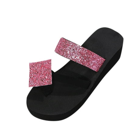

Summer Fashion Rhinestone Ladies Holiday Rubber Sole Beach Wedge Flip Flops