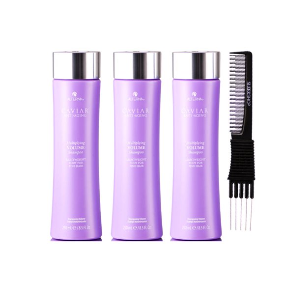 ALTERNA Caviar Multiplying Volume Shampoo (8.5 oz) with SLEEKSHOP Teasing Comb Pack of 3