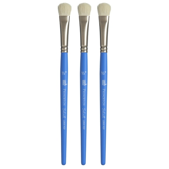 Princeton Select Artiste Lunar Mop Brush, Natural Bristles, Short Handle Mixed Media Paintbrush, Jewel Blue, Size 1/2 inch, Pack of 3