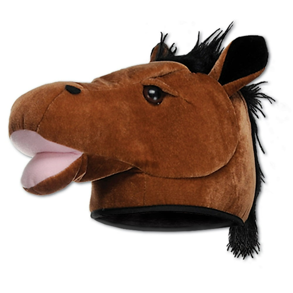 Pack of 6 Brown and Black Adult Unisex Horse Head Hat Halloween Costume