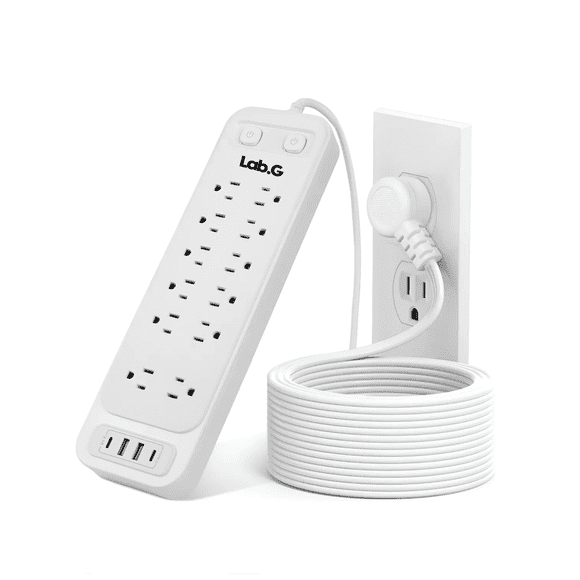 Multicontacto De 12 Tomas Con 4 Usb, Largo Del Cable De 2m Lab.G Blanco
