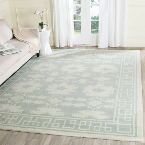 SAFAVIEH Bella Aliya Geometric Bordered Wool Area Rug, Grey/Ivory, 6' x 9'