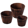 thumbnail image 1 of Set of 3 Wooden Whiskey Barrel Planters, 1 of 4