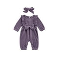 thumbnail image 1 of xiaxaixu Solid Color O-Neck Long Sleeve Ruffle Baby Romper with Hairband, 1 of 8