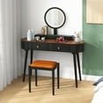 thumbnail image 4 of Costway Solid Wood Makeup Vanity Desk Set with LED Lighted Mirror Drawers Cushioned Stool Black + Brown, 4 of 10