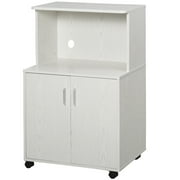 HOMCOM Microwave Cart on Wheels Utility Trolley Storage Sideboard Bookcase with 2-door Cabinet, White Oak