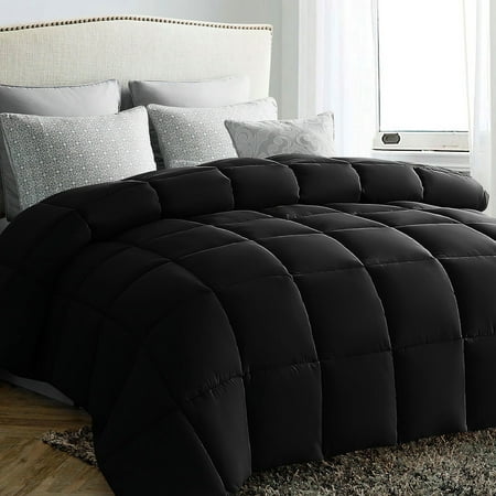 Serwall Luxury Solid Down Alternative Machine Washable Black Comforters, Queen