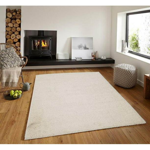 Solid Ivory Shag Area Rug 5x7