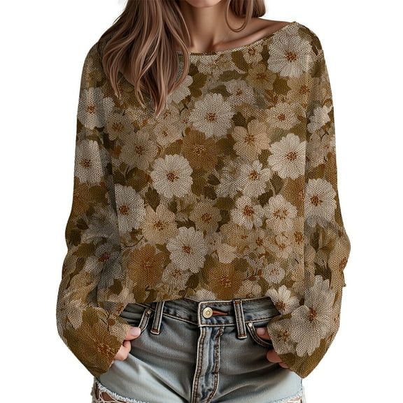 Fashion Flower logo Pullovers Women's Brushed Knit Sweaters Harajuku Shirt