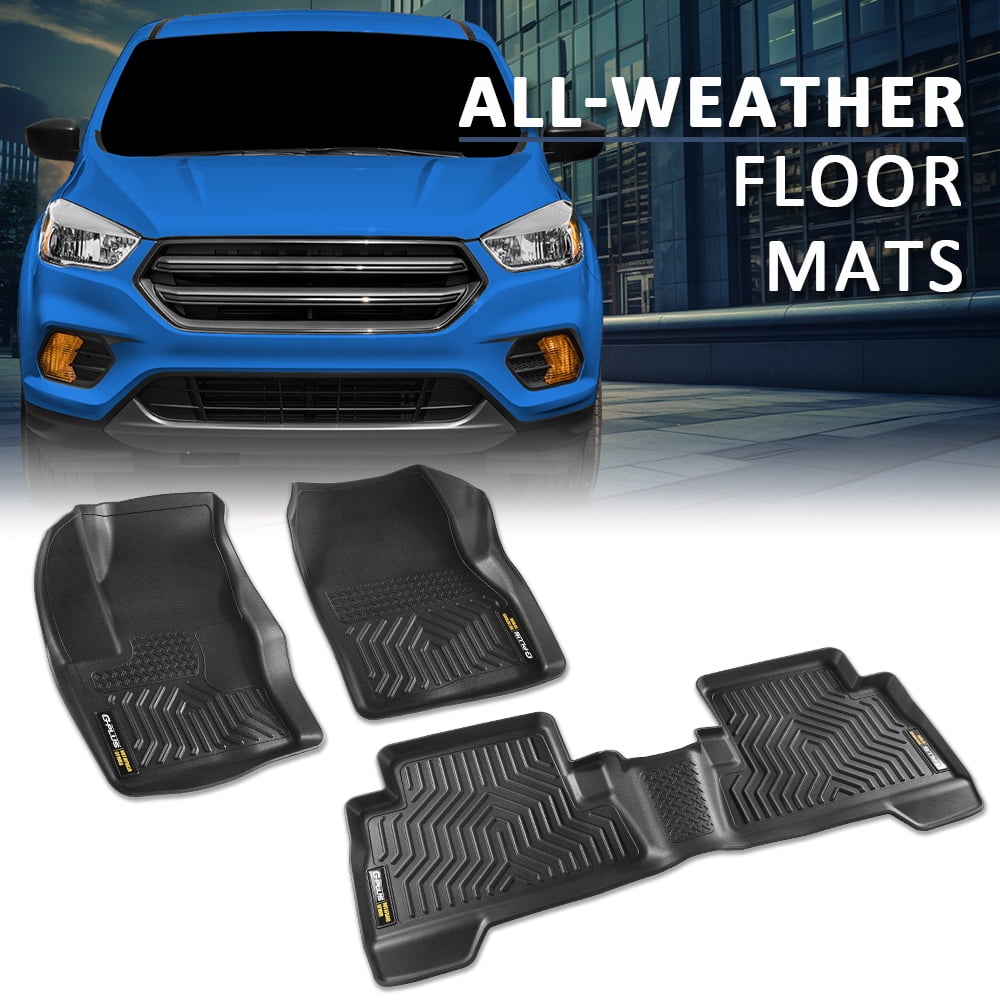 All Weather TPE Floor Mats Front & 2nd Row 3Pcs Black Fit for 2013 - 2019 Ford Escape/2013 - 2018 Ford C-Max