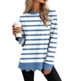 thumbnail image 5 of Dzrciro Sweatshirt for Women, Stripe Long Sleeve Crew Neck Blue Pullover Tops with Scalloped Hem, Fall Casual Loose Comfy Sweatshirts S-2XL, 5 of 8