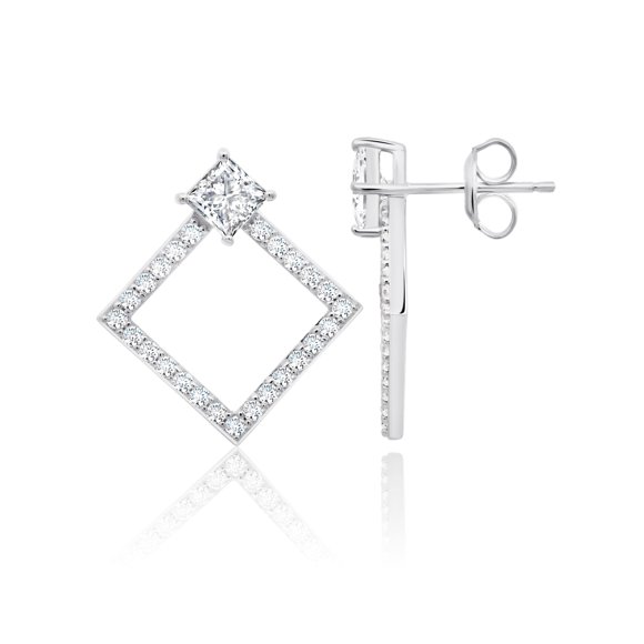 Geometric Square Earrings in Platinum