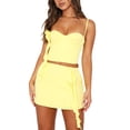 thumbnail image 2 of Biekopu Women Summer 2 Pieces Outfits Solid Color Flower Camisoles Sleeveless Backless Sling Tank Tops Ruffles Mini Skirts Set, 2 of 9