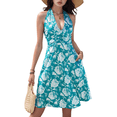 thumbnail image 1 of Robe d'Été Sans Manches Portefeuille à Col en V à Fleurs pour Femme Mini Robe Bleu G, 1 of 5