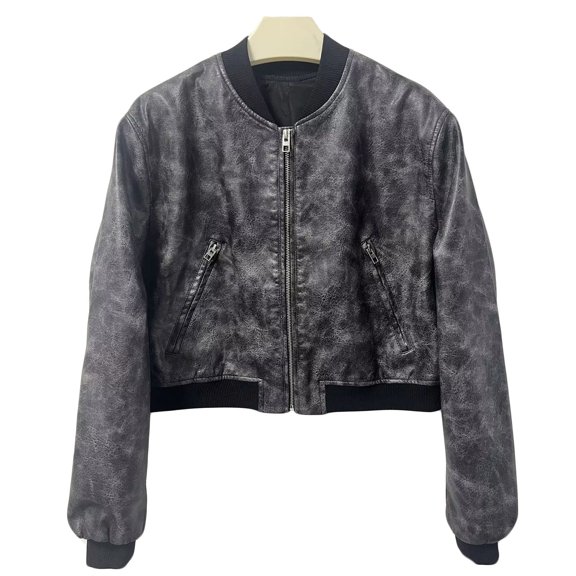 XPMWRP Women's Fashionable Motorcycle Jacket Soft Comfortable Fabric Long Sleeve Zipper Casual Coat Suitable for Winter Daily Wear Street Style Gray L