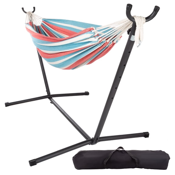 Pure Garden 400lb Capacity 2 Person Double Hammock with Stand, Red/Blue