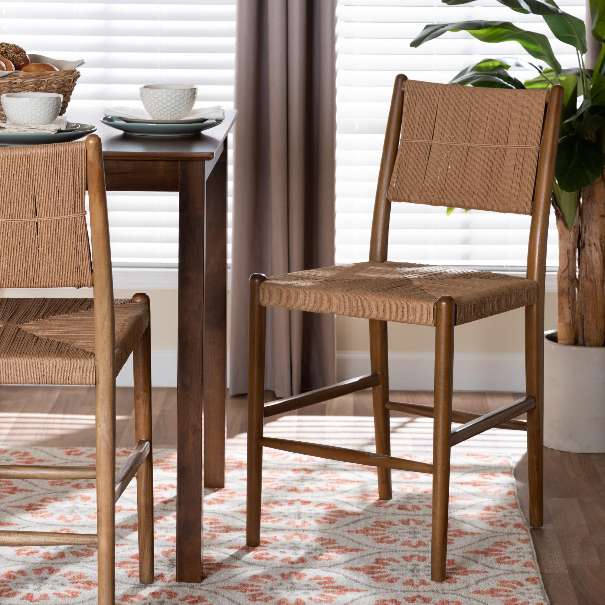 bali & pari Alva Mid-Century Counter Stool, Counter Height, Honey
