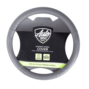 Auto Drive Universal Steering Wheel Cover, Gray with White Stitching