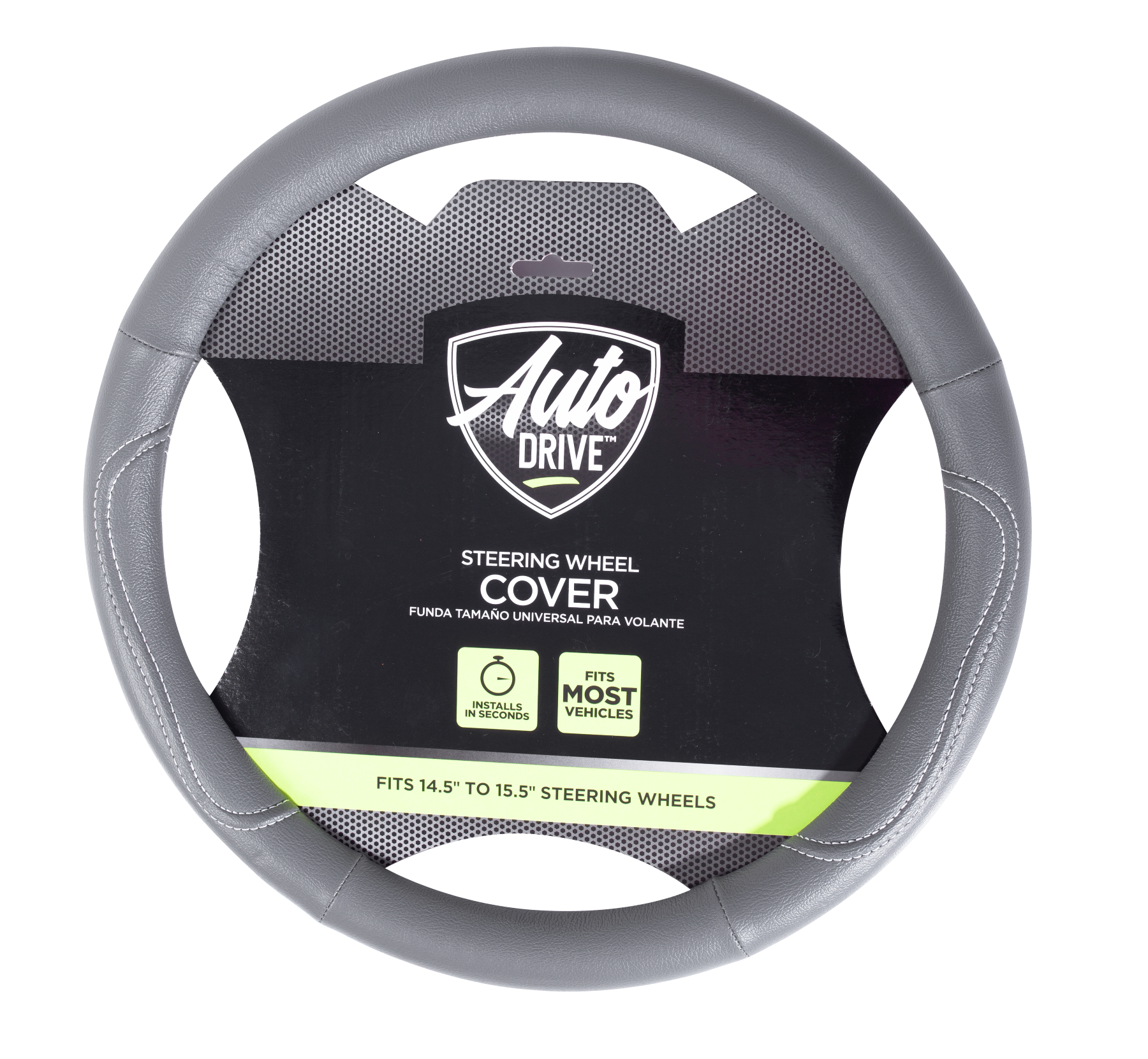 Auto Drive Universal Steering Wheel Cover, Gray with White Stitching photo 1
